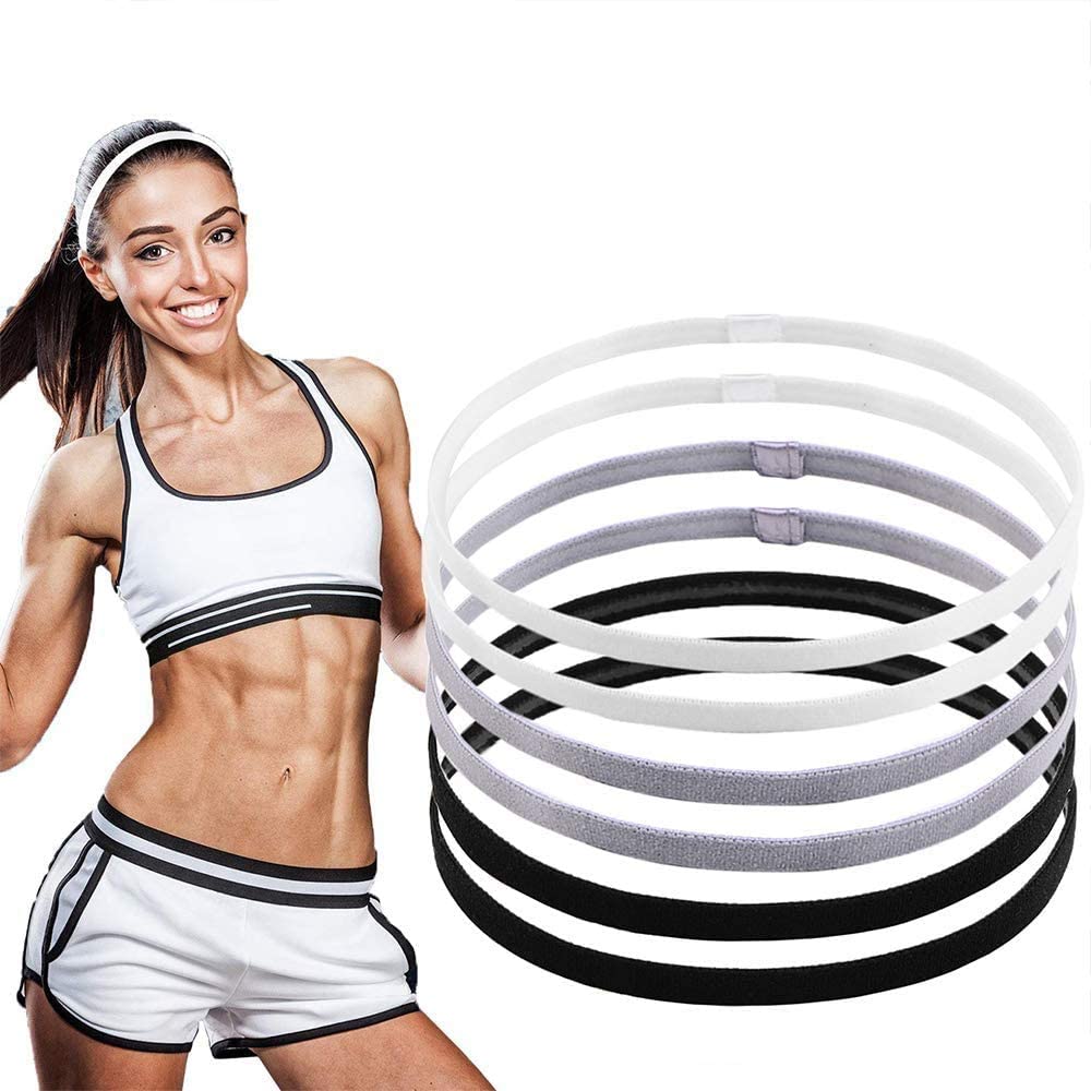 Sports Headbands Slim,6 Pack Thick Non-Slip Elastic Sport Headbands Thin Skinny Band Silicone Grip Head Bands Sweatbands Hairbands for Women Men Unisex Jogging Yoga Football Basketball Soccer 40*1CM - Image 4