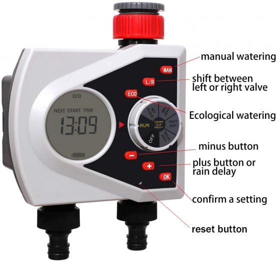 Aqualin Garden Water Hose Tap Timer with Two Outlets Irrigation System Controller Watering Computer - Image 3