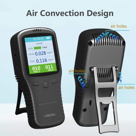 VSON Air Quality Monitor Grey Indoor Air Quality Detector Accurate Testing Formaldehyde(HCHO) TVOC PM2.5 PM1.0 Professional Intelligent Handheld Air Quality Meter for Home Car Outdoor Detection (Grey) - Image 3