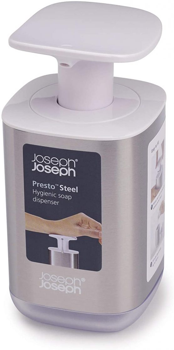 Joseph Joseph 70532 Bathroom Presto Steel Soap Dispenser – White/Steel - Image 2