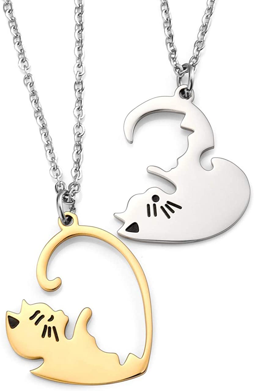 Jovivi 2pc Heart Friendship BFF Cat Necklace Best friend necklaces for 2,friendship gifts for women christmas birthday Friend Gifts - Image 3