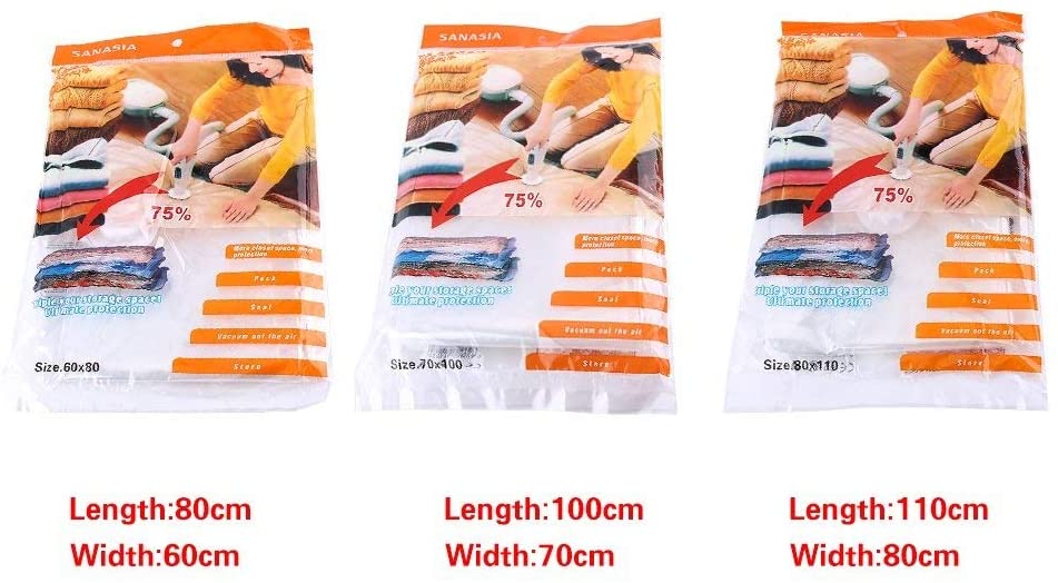Yosoo Pack Of 5 Vacuum Compressed Storage Bags Transparent Household Space Saver Bags Storing Clothing Duvets Bedding Pillows Curtains (Size : 80 * 110cm) - Image 2