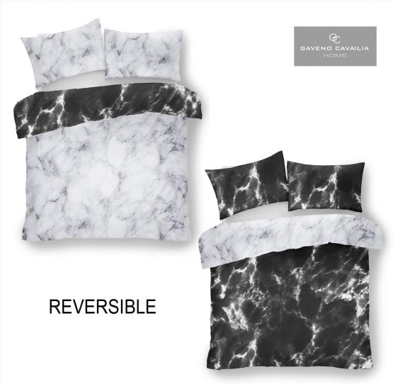 Gaveno Cavailia White Marble King Duvet Set Reversible Easy Care Cotton Blend 3 Piece Texture Bedding | 1 Quilt Cover + 2 Pillow Cases | Button Closure | Machine Washable - Image 2