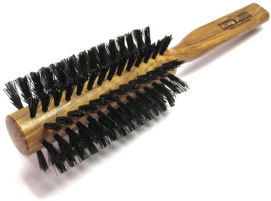 Golddachs Round Brush Olive Wood 50 cm Diameter Boar Bristles 10 Rows, brown