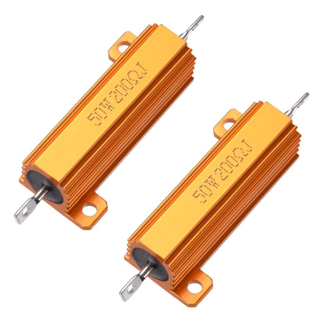 sourcing map 50W 200 Ohm 5% Aluminum Housing Resistor Screw Tap Chassis Mounted Aluminum Case Wirewound Resistor Load Resistors Gold Tone 2pcs