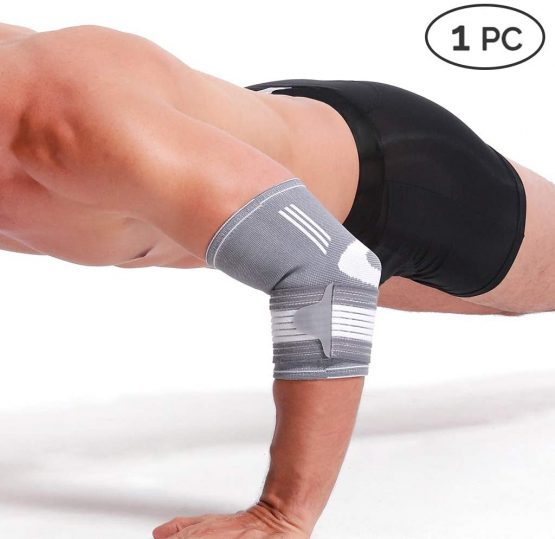 Neotech Care Elbow Brace Support Sleeve (1 Unit) - Elastic & Breathable Fabric - Adjustable Compression Strap / Band - For Men, Women, Right or Left Arm - Gray Color (Size L) - Image 3