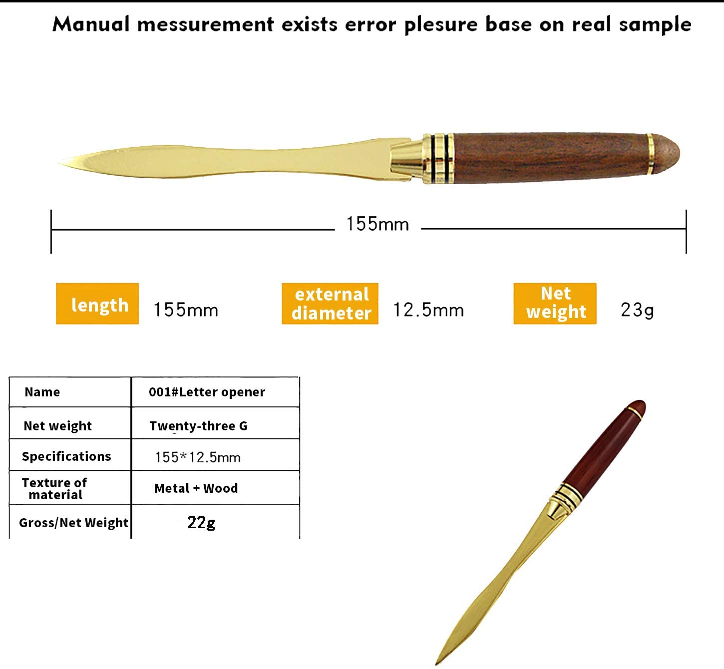 CaLeQi Handle Letter Opener knife Stainless Steel Knife Split File Envelopes Stationery Handle Portable Envelope Opener for School Home Work Uses (Mahogany gold letter opener) - Image 2