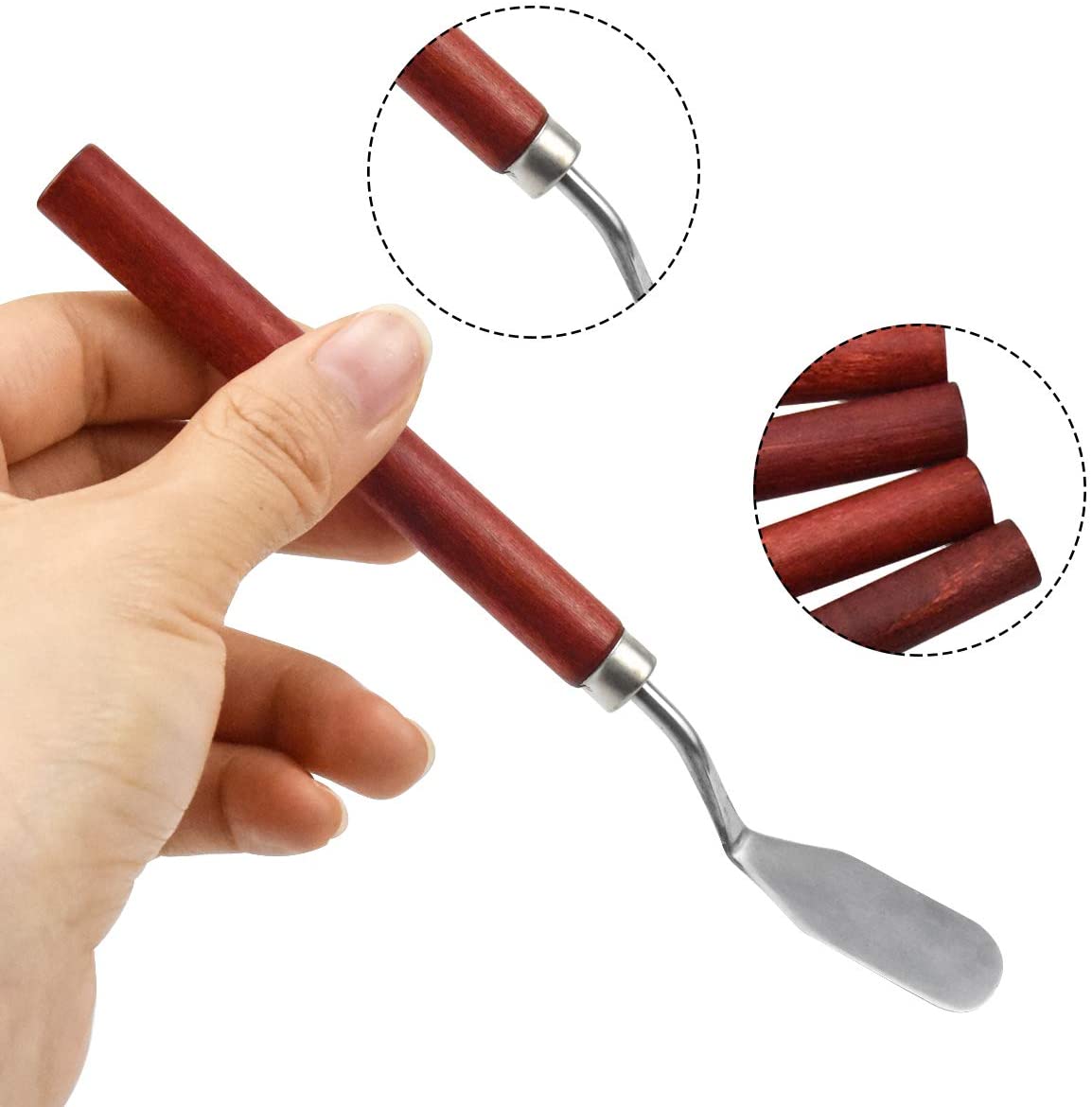 NANUCE Wood Palette Knife Set, Stainless Steel Oil Painting Mixing Scraper, Art Artist Oil Painting Spatula Mixing Spatula - Image 2