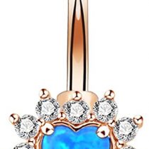 OUFER 14G Double Heart CZ Filigree Synthetic Opal Center Belly Bars 316L Surgical Steel Navel Belly Button Piercing Jewellery Bar