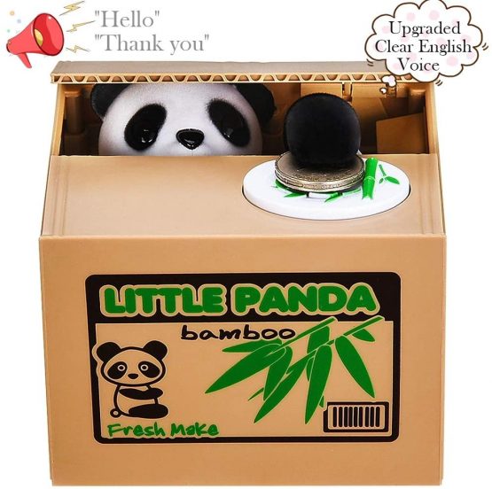 LUFENG Panda Money Box, Piggy Bank for Kids/Adults, Automatic Stealing Coin Money Bank with Upgraded Clear English Voice (Panda)
