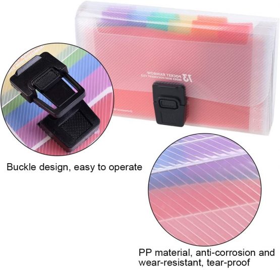 4 Pack Expanding File Folder, AILANDA A6 13 Pockets Rainbow Document Organiser A6 Accordion Folder Receipt Organiser Wallet Case with Labels Index for Bills Cards Coupons 17.7 x 10.5 x 2.5cm - Image 2