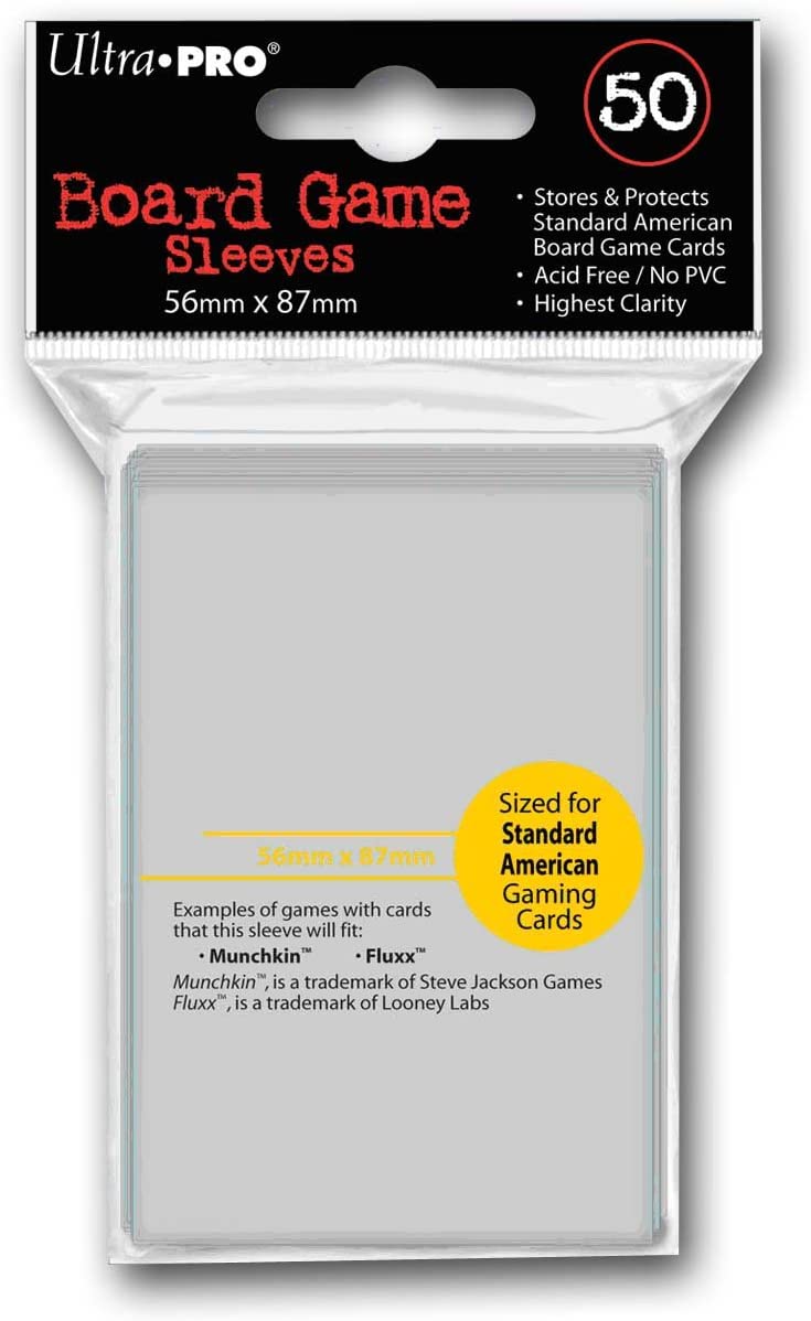Ultra Pro 82914 Standard American Board Game Sleeves 56mm x 87mm, Clear (50 Count), 56mmx87mm