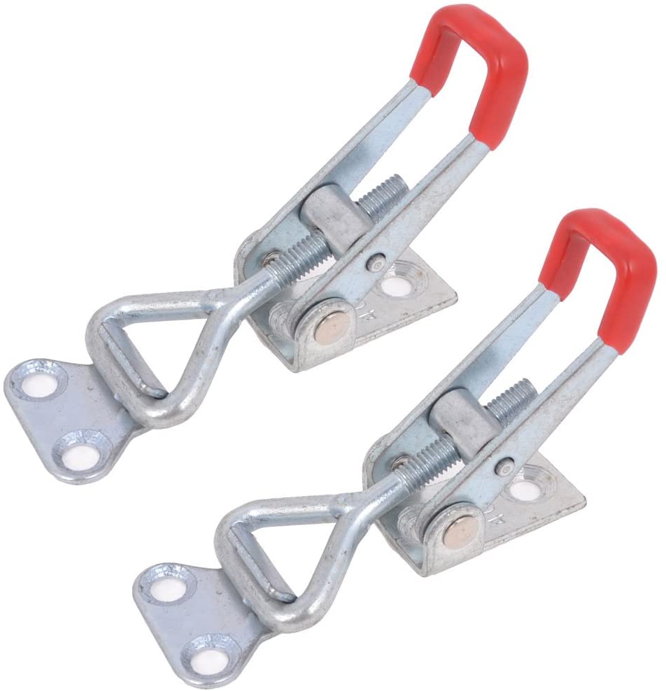 Sourcingmap 4001 100Kg 220-Pound Triangle Shaped Lever Latch Toggle Clamp, 2-Piece, Red,silver, 220 lbs,2 pcs