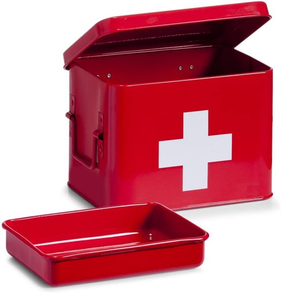 Zeller First Aid box 21,5x16x16cm in red, Metal, 21.5 x 16 x 16 cm