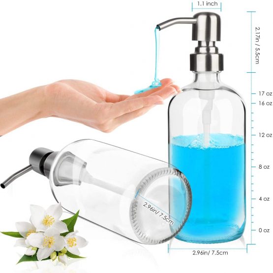 GLUBEE Clear Glass Soap Dispenser, 500ml Washing Up Liquid Dispenser with Stainless Steel Pump, BPA Free, Eco Friendly for Bathroom, Kitchen Sink - Image 3