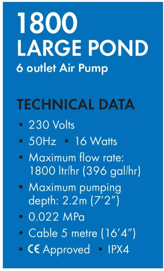 Blagdon Pond Oxygenator 1800, 6 Outlet Air Pump for Ponds Up to 10,000 Litre (Koi Ponds Up to 5,000 Litre), Suitable for Aeration and Oxygenation in Hydroponic and Aquaponic Systems - Image 3