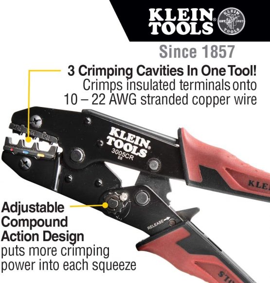 Klein Tools Tool, Ratcheting Insulated Terminal Crimper for 10 to 22 AWG Wire 3005CR - Image 2