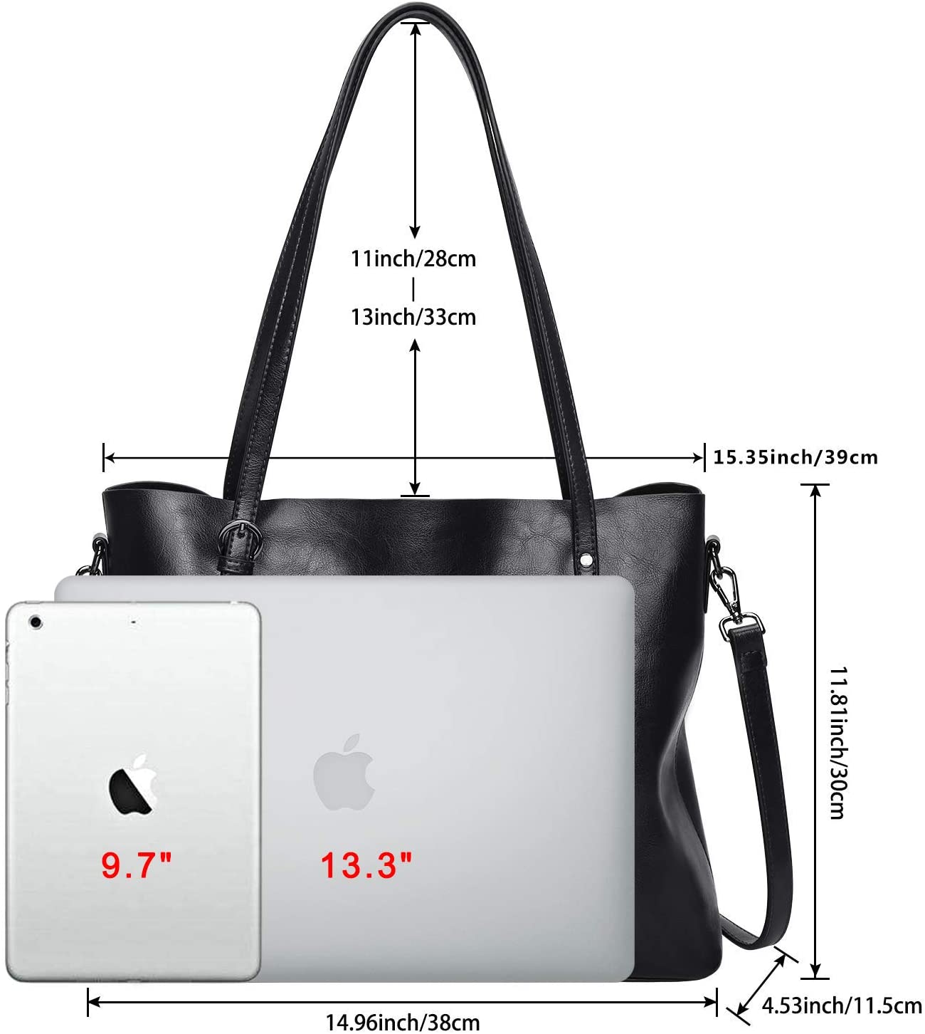 S-ZONE Women Cow Split Leather Top Handle Satchel Daily Work Tote Shoulder Bag Large Capacity, Black - Image 3