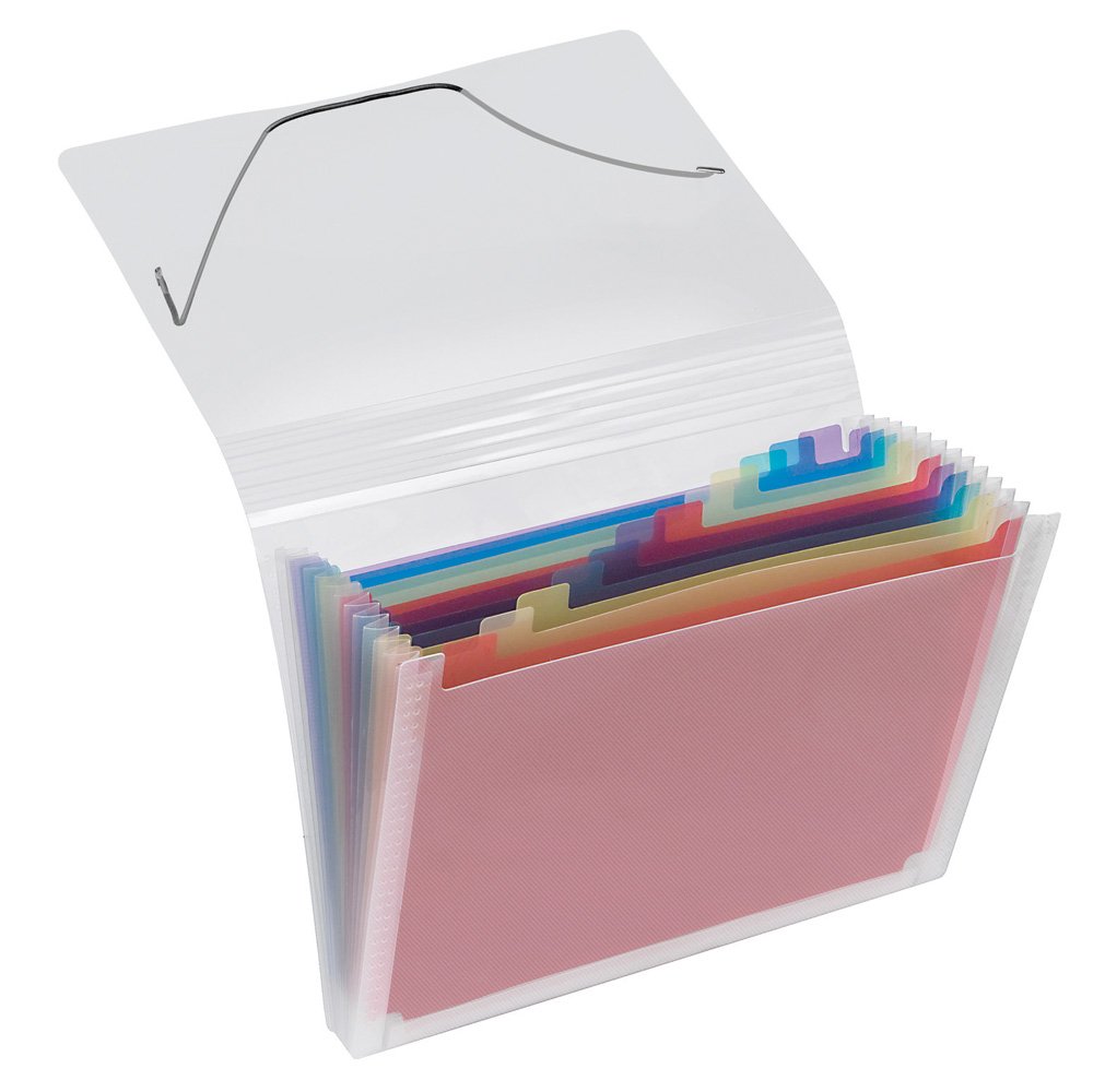 Crystal Expander File A4 12 Compartments Coloured, Transparent