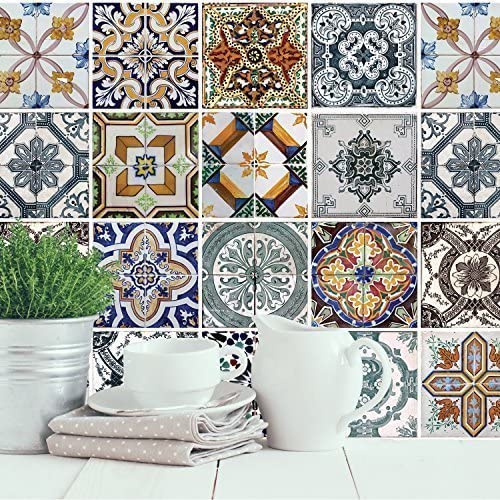 Walplus Mediterranean Tiles Removable Self-Adhesive Wall Stickers Murals Nursery Office Home Decoration, Pack of 4