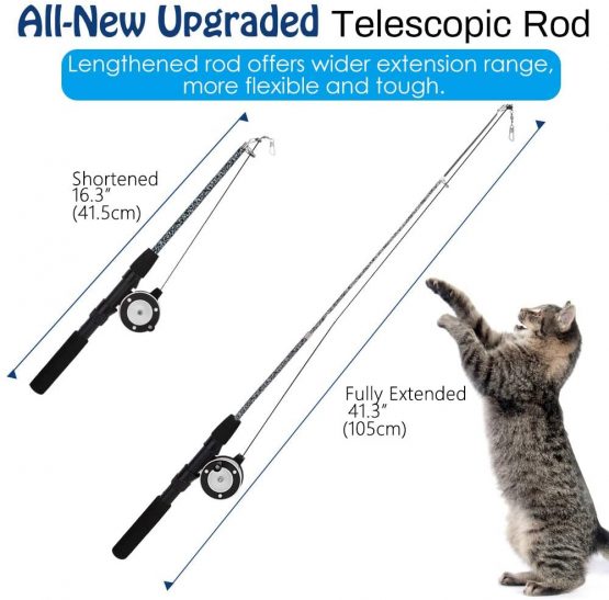Pawaboo Cat Feather Teaser Wand Toy, 4 Pack Interactive Telescopic Rod Fishing Pole Wand Catcher Exerciser with Assorted Refills Fish/Dragonfly Worm/Feather, Fun Cat Kitten Kitty Play Toy with Bells - Image 2