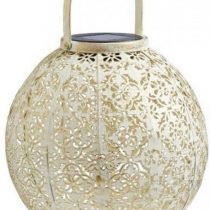 Jones JNS_470858 Smart Damasque Cream Outdoor Garden Solar Hanging or Tabletop Lantern | Brushed Gold Effect | Intricate Detail | Beautifully Illuminates at Dusk, Multi-Colour