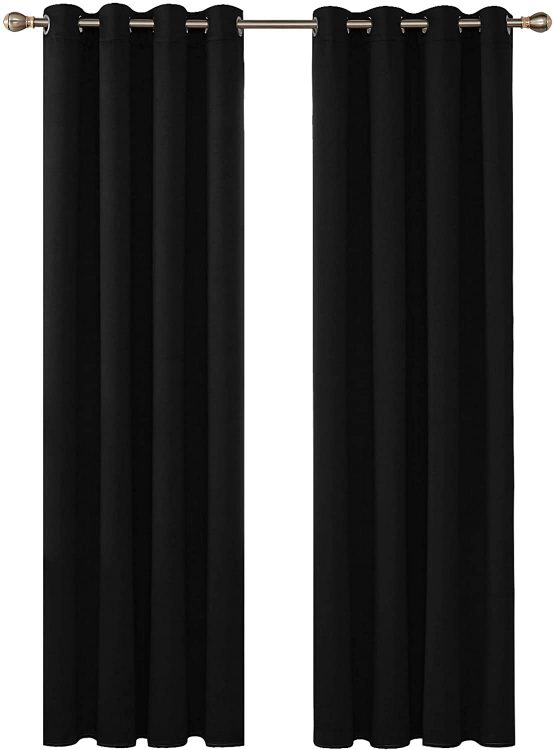 Deconovo Super Soft Thermal Insulated Curtains Eyelet Bedroom Blackout Curtains for Nursery 46 x 90 Drop Inch Black 2 Panels