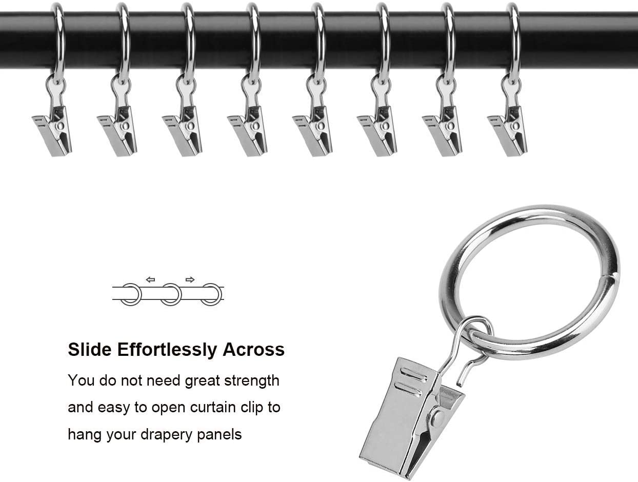 Afufu 20 Pack Large Curtain Rings with Clips, Metal Hanging Rings Clips