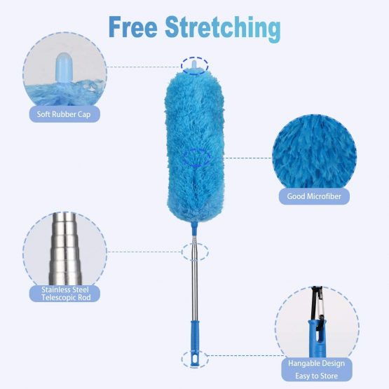 Vicloon Feather Duster Extendable, 100 Inches Microfiber Duster Cleaning Steel Telescopic Duster Feather Duster with Bendable and Window Slot Cleaning Brush Hand for Cleaning Ceiling Fans, Cars… - Image 4
