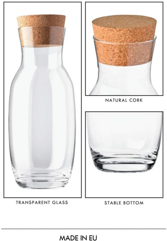 Krosno Water Carafe Decanter with Cork Lid | 1000 ML | Pure Collection | Crystal Glass | Perfect for Home, Restaurants and Parties | Dishwasher and Microwave Safe - Image 4