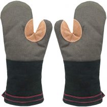 Oven Gloves Heat Resistant Gauntlet Long Thick Large Oven Mitts Cotton Leather Soft Hot Heat Proof for Kitchen Cooking Chef Home BBQ Grilling Baking Pizza Double Pair for Men Heavy Duty 500℉(Grey)