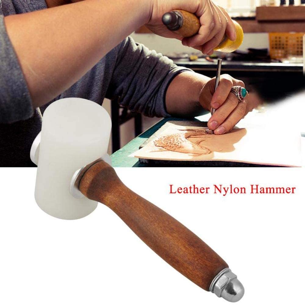 Rubber Hammer Mallet for Leatherwork Leather Carving Cowhide Sew DIY Leathercraft Wooden Mallet Wood Handle (T-Head) - Image 2