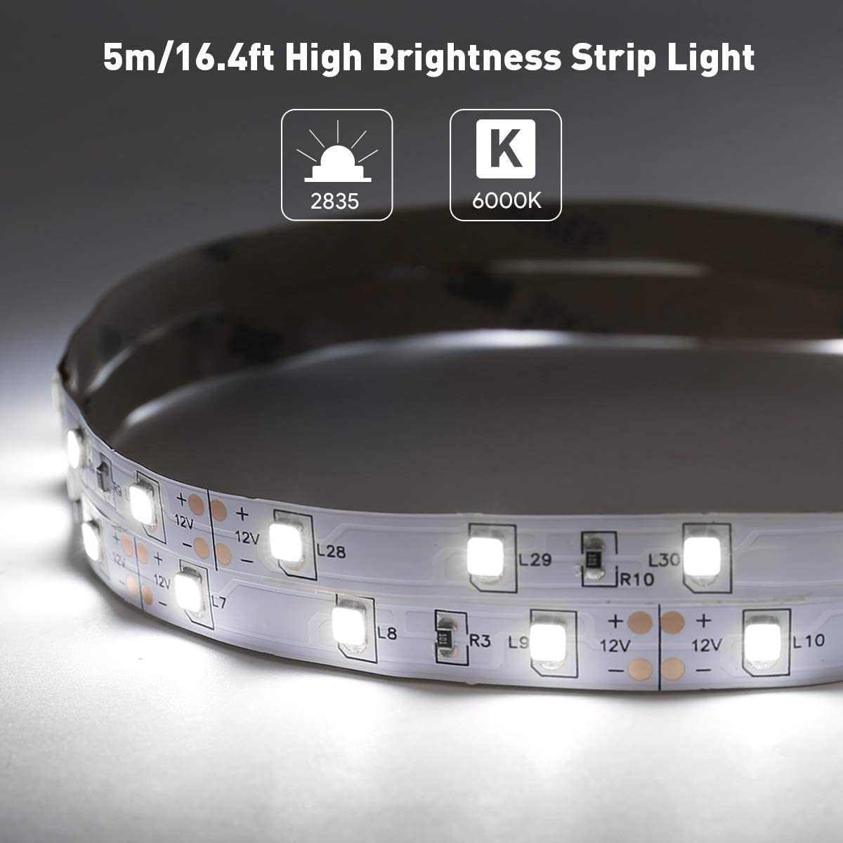 Lepro White LED Strip Light 5M (No Plug, Striplight Only), 300 LEDs, 2300lm, 6000K - Image 2