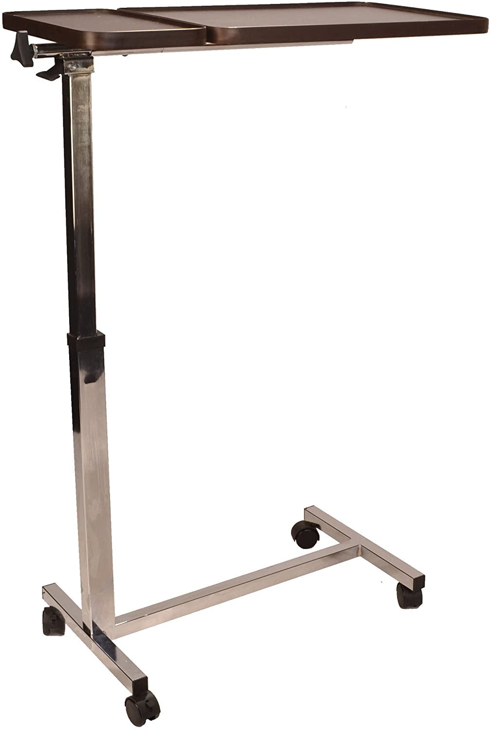 Elite Care Deluxe twin top over bed table adjustable height and angle, raises with just 1 finger ECOBT2, Brown, 38D x 81W x 117H cm - Image 3
