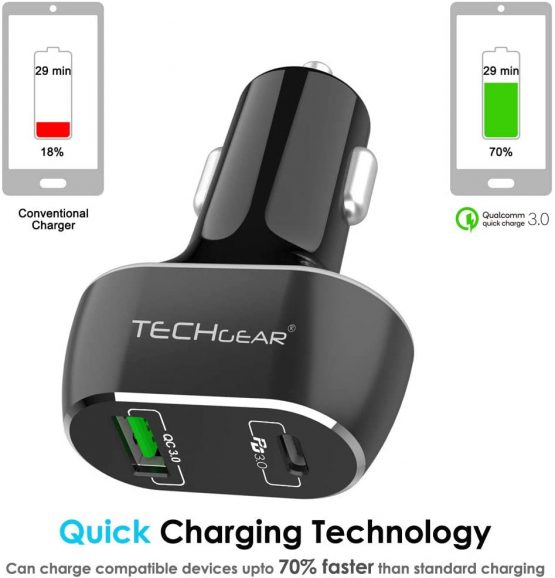 TECHGEAR USB C Car Charger, 63W 2 Port USB Car Charger with 45W PD Power Delivery & 18W Quick Charge 3.0 Port for iPhone 12 11 Pro XS Max XR, iPad Pro/Air 4 Macbook Pro/Air 2018, S21 S20 Note 20 etc - Image 4