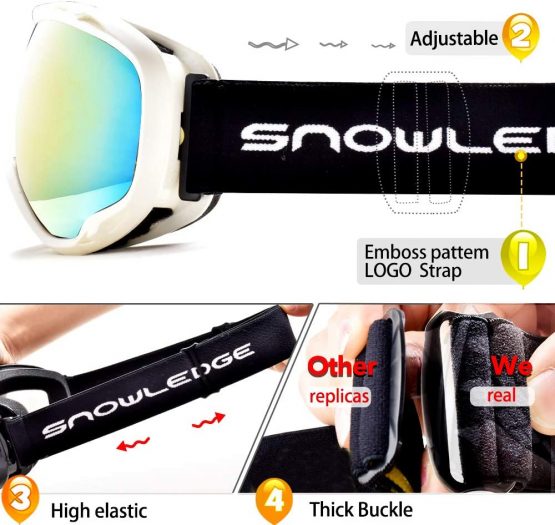 Snowledge Ski Snowboard Goggles with UV400 Protection, Skiing Snowboarding Goggles of Dual Lens with Anti Fog for Men, Women,Helmet Compatible - Image 3