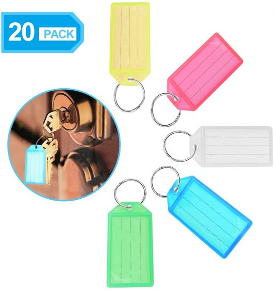20 PCS Key Tags,XCOZU Coloured Plastic Key Fobs Tags Key Rings with Labels is Used for The Name ID Tags of The Key,Luggage,Pet and Bag,Writable Paper Card Keyring Tags with Split Ring Keys Tags
