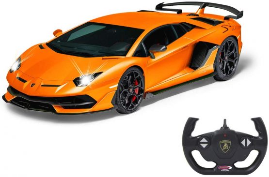 JAMARA 405170 Lamborghini Aventador SVJ 1:14 Orange 2.4 GHz Officially Licensed, Up to 1 Hour Driving Time at Approx. 11 km/h, Perfectly replicated Details, Workmanship