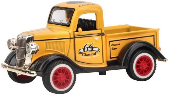 Pickup Truck Toy, Classic Diecast Car Vehicle Toys Pull-Back Cars Model with Lights and Sounds Gift for Kids Children(Yellow)