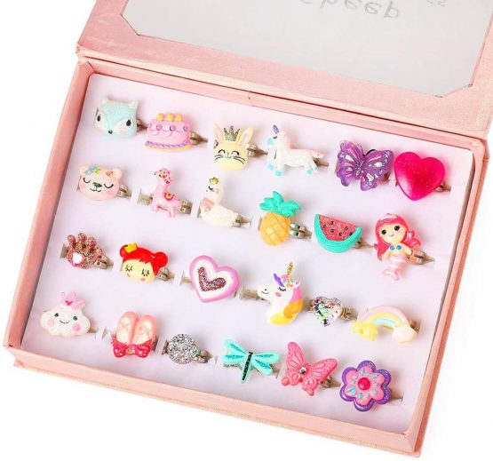 Powerking Girl Rings, Adjustable Jewelry Rings Set and Play Dress Up Rings for Kids and Little Girls, Unicorn/ Butterfly/Flower Rings 24 PCS Bling Bling Set - Image 2