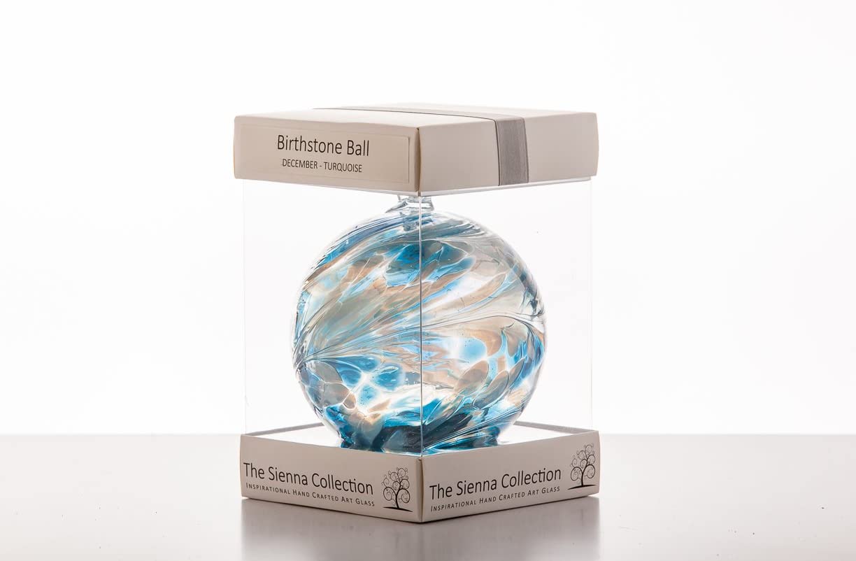 Sienna Glass 10cm Turquoise Birthstone Friendship Ball, Handcrafted Mouth-Blown Glass Ornament - Image 4