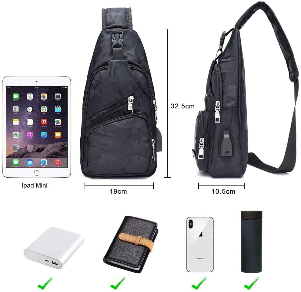 flintronic Sling Bag, Chest Bag with USB Charging Port, Men Women Lightweight Crossbody For Hiking,Cycling - Image 3