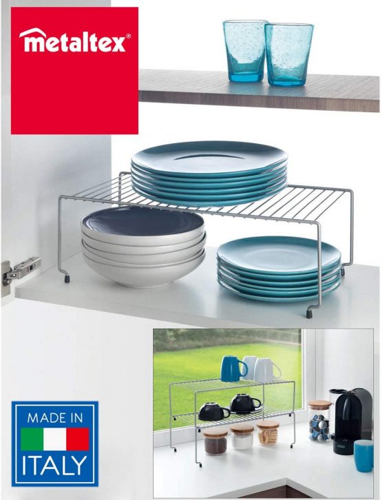 Metaltex Space Saver Stackable Shelf, Polytherm Metallic, Silver, 47 x 23 x 15 cm - Image 3