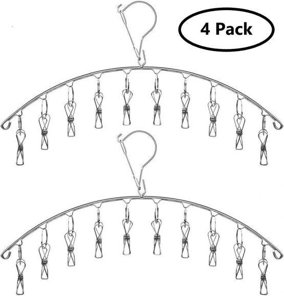 Skroad 4 Pack Stainless Steel Laundry Drying Rack Clothes Hanger with 10 Clips