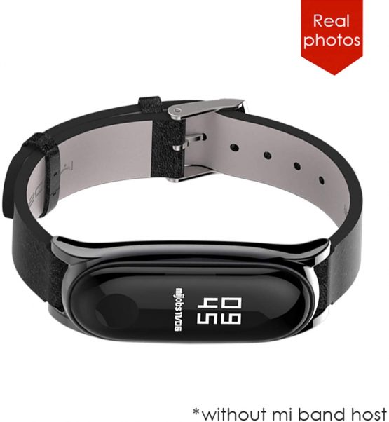 BDIG Mi band 3 Mi Band 4 strap Replacement Leather Strap Wristband WatchBand Accessories for Xiaomi Mi Band 4 Mi Band 3(Original Fashion Design) (Plus Black) - Image 3
