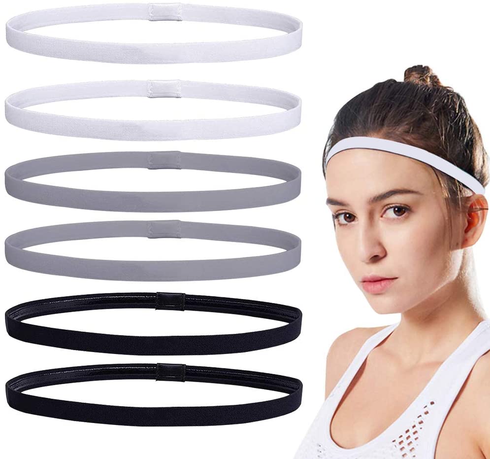 BESTZY Elastic Sports Headbands 6 Pcs Sport Headbands Nonslip Slim Headbands for Yoga Unisex