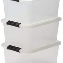 Iris Ohyama, Set of 3, Storage boxes, 15 L, with snap closure, stackable, living room, bedroom, garage - Top Box TB-15 - Transparent