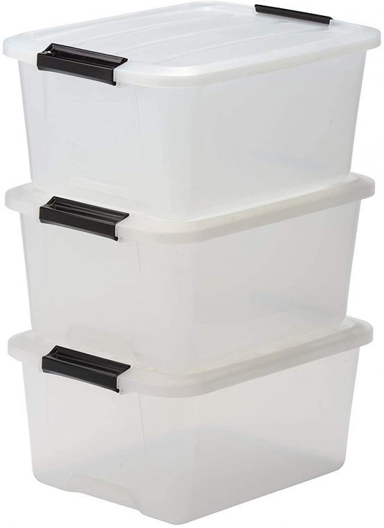 Iris Ohyama, Set of 3, Storage boxes, 15 L, with snap closure, stackable, living room, bedroom, garage - Top Box TB-15 - Transparent