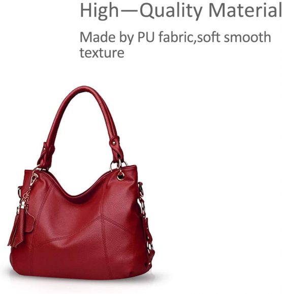 NICOLE & DORIS Women Handbag Large Capacity Shoulder Bags Soft Leather Hobo Bag Fashion Cross-Body Bags Top-Handle Bags with Tassel Wine Red - Image 3