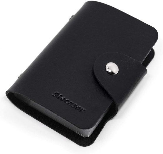 Mocasor Credit Card Holders for Men & Women Soft Leather Bank Card Case Slim Pocket Wallet ID Card Organiser Business Card Case Purse with 24 Durable Plastic Insert Sleeves (01 Black) - Image 4